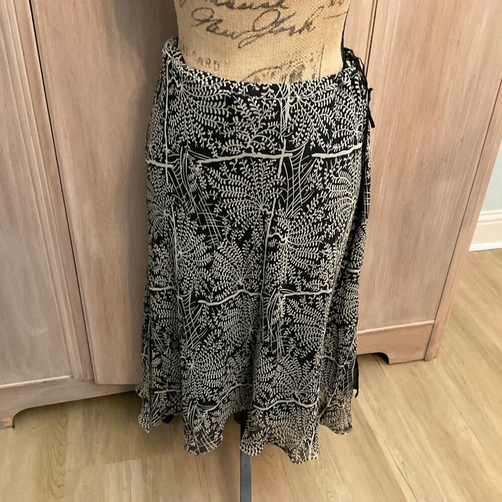 Vintage Max Studio 100% Silk A-Line Geo Floral Midi Skirt Hippie Boho Y2K L